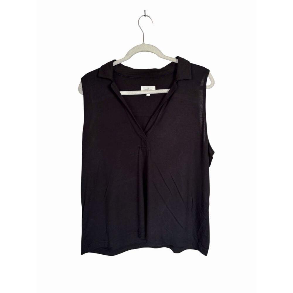 Lou & Grey Womens Sz L Black Sleeveless Stretch Pullover Top Shirt Collared